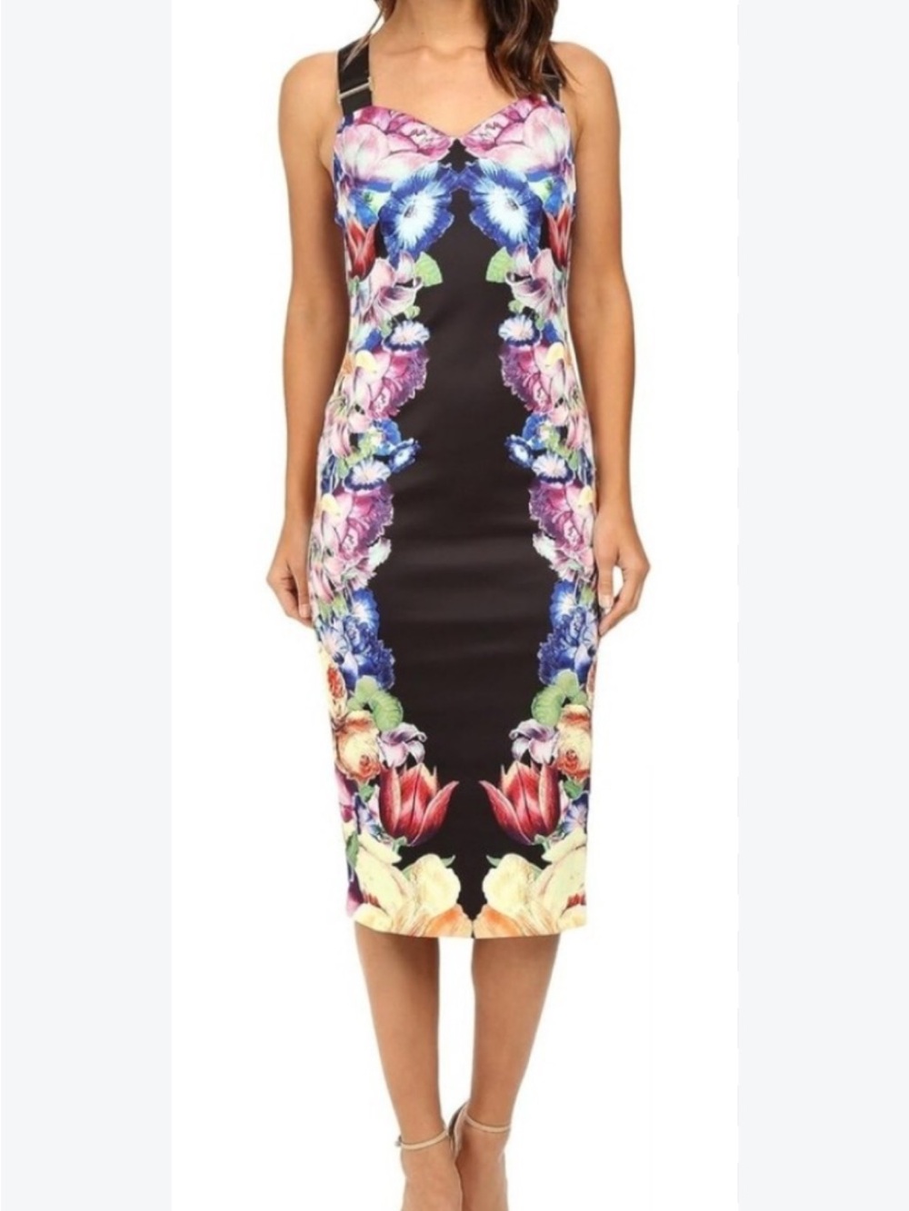 Ted Baker Black Midi Dress with Multicolor Floral Print